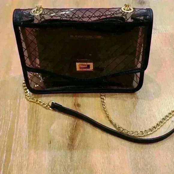 Steve Madden Black transparent bag with inner wallet and gold chain - Picture 1 of 6